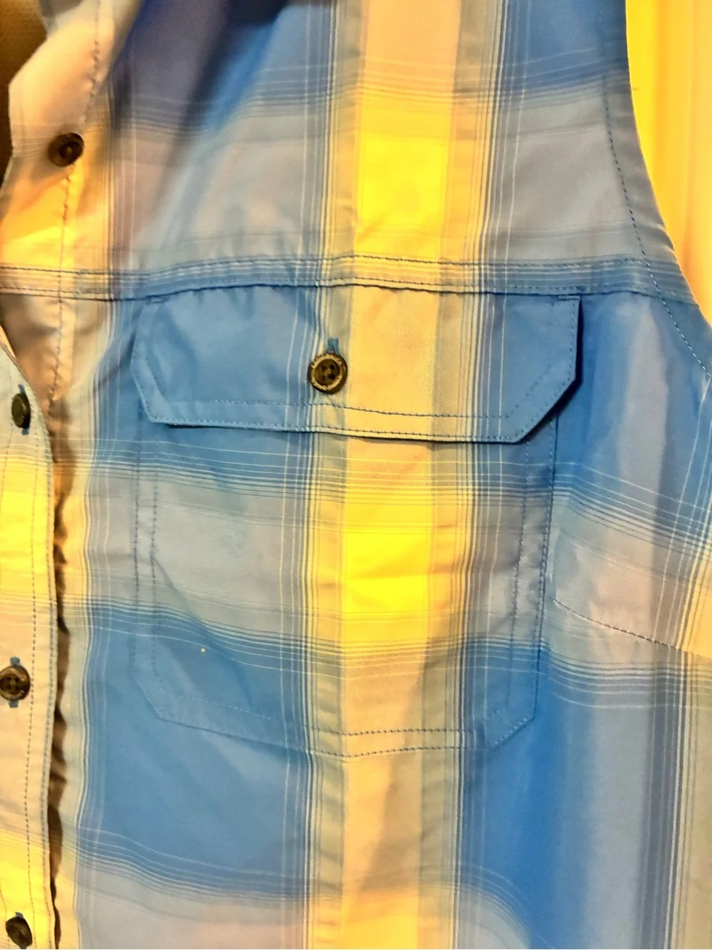 Eddie Bauer Women's Mountain Sleeveless Shirt Ocean Plaid Size XL Tall - Picture 5 of 12
